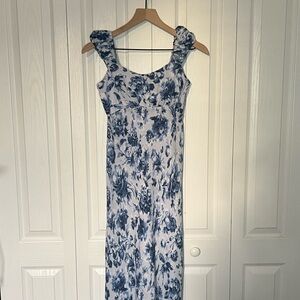 Abercrombie Blue and White Floral Midi Slip Dress